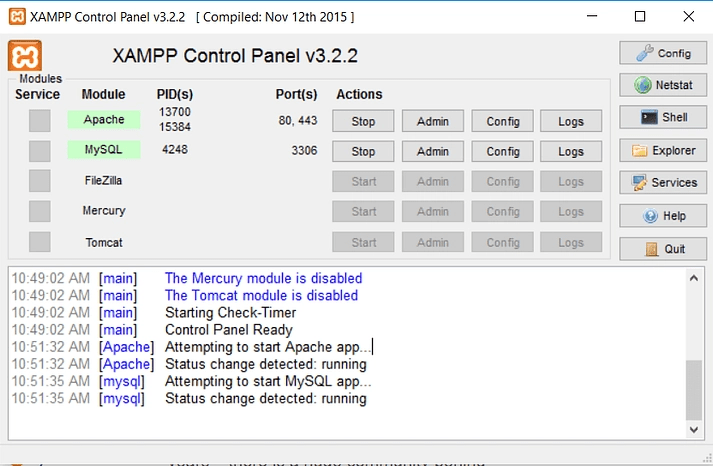 XAMPP Control Panel v3.2.2 -